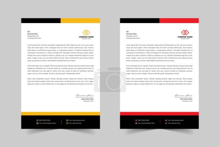 Téléchargez les illustrations : Modèle de conception de papier à en-tête d'entreprise moderne avec une couleur rouge, jaune et noire. - en licence libre de droit