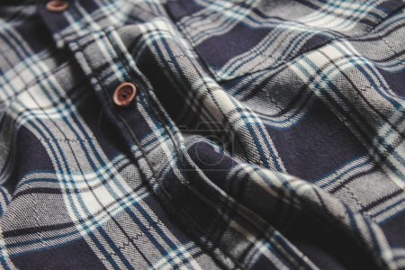 Photo for Blue shirt with square pattern closeup photo, simple clothes photography concept - Royalty Free Image