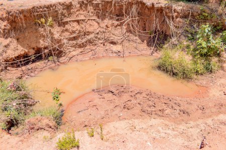 Photo for Jos East, Plateau State, Nigeria - May 12, 2021: Unclean and Contaminated Water from a Pond or Stream for Daily Consumption in Africa - Royalty Free Image