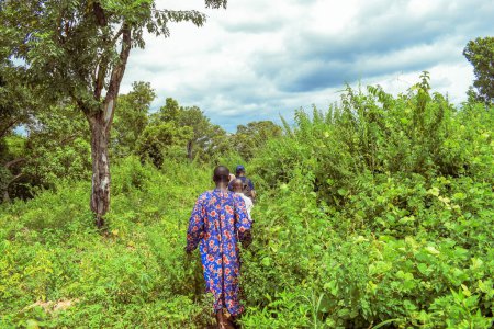 Téléchargez les photos : Nigeria - 20 juin 2023 : Les Africains marchent le long d'une végétation tropicale luxuriante - en image libre de droit