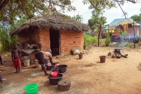 Téléchargez les photos : Opialu, État de Benue - Mars 6, 2021 : Les femmes africaines trient les graines de palmiste pour le traitement par un après-midi chaud - en image libre de droit
