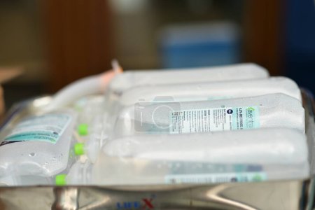 Photo for Abuja, Nigeria - July 7, 2023: Normal Saline infusion prepared for surgery - Royalty Free Image