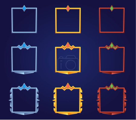 Ilustración de Frontera avatar para juegos con diseños de gemas antiguas y oro plateado y colores rojos, establecer frontera avatar en estilo medieval para la foto y el juego - Imagen libre de derechos