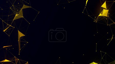 Foto de Líneas de plexo de lujo abstracto, puntos, triángulos. Azul marino de oro negocios presentaciones de fondo. Futurista, tecnología, digital, red moderna, premios, salvapantallas, telón de fondo - Imagen libre de derechos