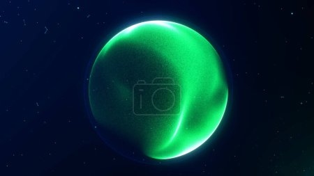 Photo for Abstract moving turquoise green plasma energy sphere of particles and waves of magical glowing on a dark background. Magic shiny orb with flowing surface. - Royalty Free Image