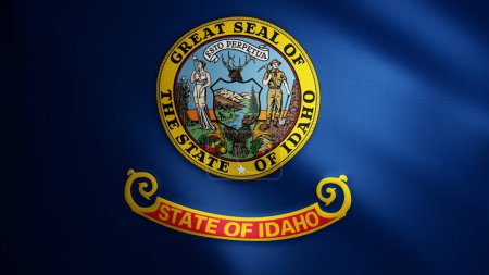 Téléchargez les photos : Drapeau de l'Idaho avec texture de tissu qui se déplace dans le vent. Mouvement en douceur du drapeau ondulant. Bleu, liberté, pays, nation, USA état. - en image libre de droit