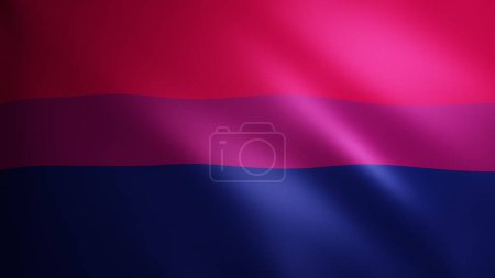  Bisexual Pride Flagge mit Stoffstruktur, die sich im Wind bewegt. Sanfte Bewegung der wehenden Fahne in einer perfekten Schleife. Sexuelle Vielfalt und Geschlechtsidentität, lila, blau, rosa.