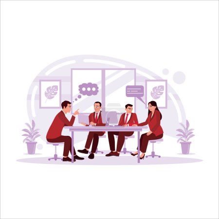 Illustration for Multicultural business people are sitting and gathering, collaborating on new projects. Trend Modern vector flat illustration - Royalty Free Image