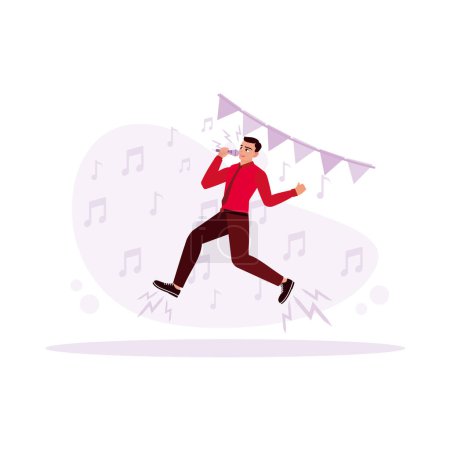 Illustration for The businessman is singing happily, wearing work clothes. Trend Modern vector flat illustration. - Royalty Free Image