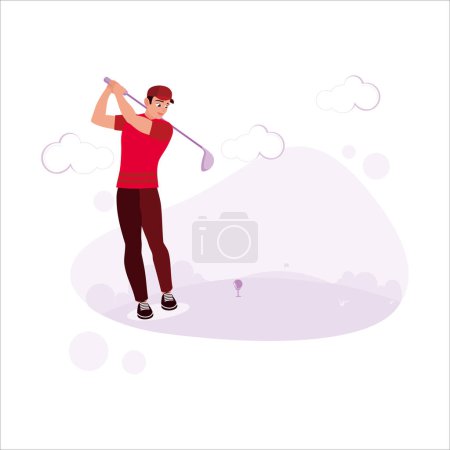 Illustration for The professional golfer on the golf course is ready to take shots and score points. Trend Modern vector flat illustration. - Royalty Free Image