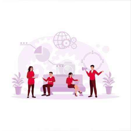 Illustration for Business groups, discussing teamwork and startup business. Trend Modern vector flat illustration. - Royalty Free Image