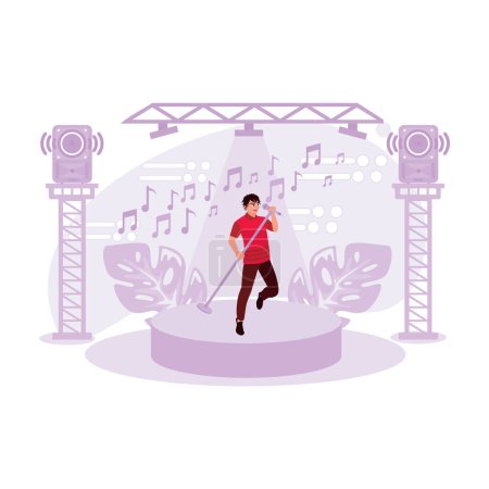 The young soloist looks good on stage. Trend Modern vector flat illustration.
