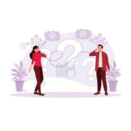 Illustration for Men and women have difficulty communicating and experience communication disorders. Trend Modern vector flat illustration. - Royalty Free Image