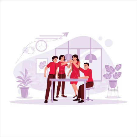 Illustration for Group of young businesspeople laughing happily while collaborating on a new project in the office. Trend Modern vector flat illustration - Royalty Free Image