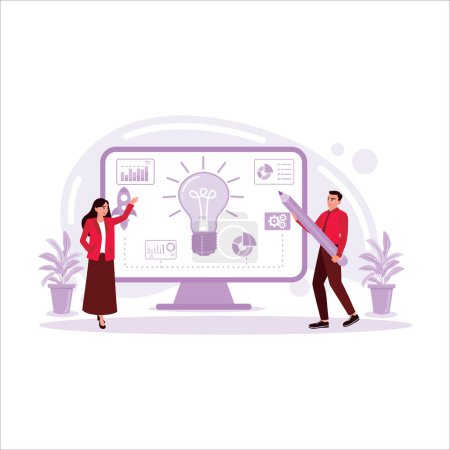 Illustration for New startup project digital marketing team analyzing and advertising brainstorming. Digital marketing business online concept. Trend Modern vector flat illustration - Royalty Free Image