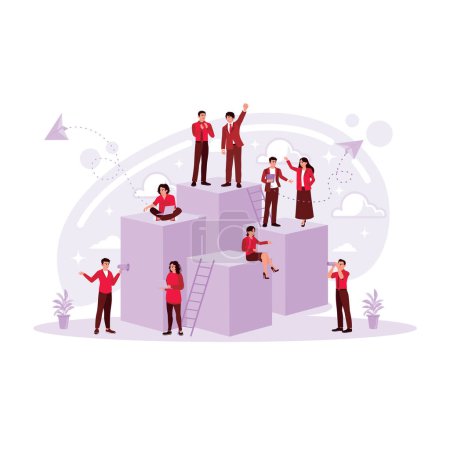 Illustration for The creative business design shows employees' personal growth, success, and company development. Car, career, team teamwork cess, idea, project, money and. Trend Modern vector flat illustration - Royalty Free Image