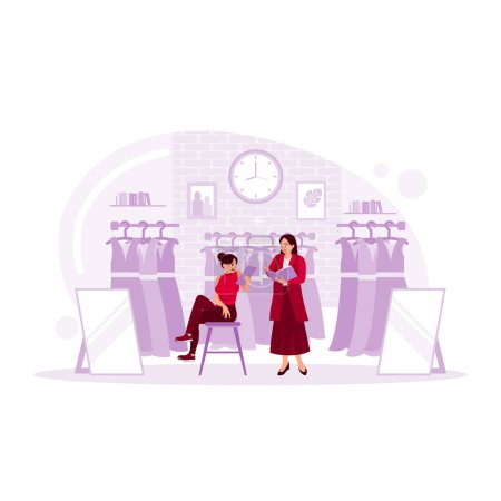 Illustration for Clothing Store. Fashionable Store Sales Retail Assistant Checking Stock. Goods Ordered by Small Business Owners. Trend Modern vector flat illustration - Royalty Free Image
