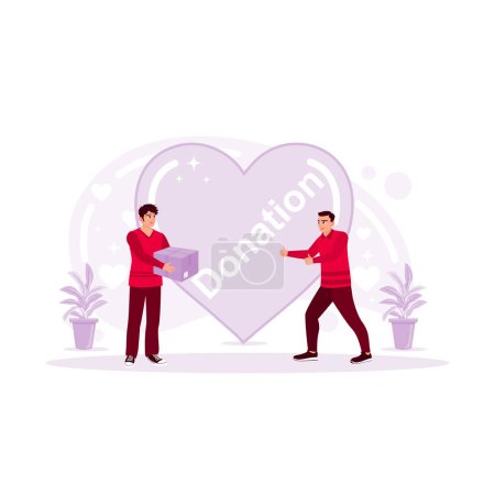 Illustration for Donation Concept. Volunteers make donations to those in need. Donations and Volunteers. Help. Donation box. Trend Modern vector flat illustration - Royalty Free Image
