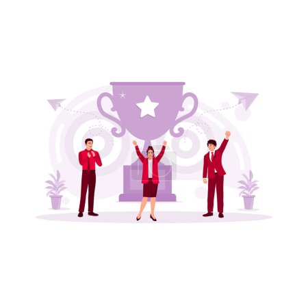 Illustration for Group of business people celebrating achievement, success concept, friendship, partnership, and success. Trend Modern vector flat illustration - Royalty Free Image