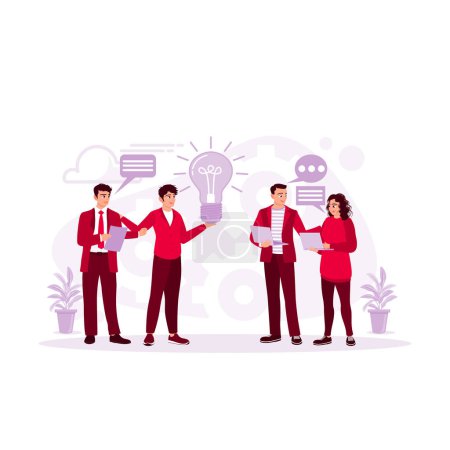 Illustration for A group of happy young business people meet their colleagues to discuss business in the office. concept of teamwork in the office. Trend Modern vector flat illustration - Royalty Free Image