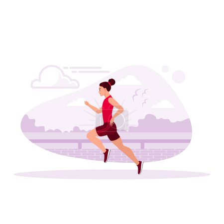 Illustration for Young sportswoman jogging in sportswear. Active lifestyle concept. Trend Modern vector flat illustration - Royalty Free Image