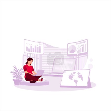 Illustration for Women work from home for the cyber security workforce. Cyber Security Foundation. Trend Modern vector flat illustration - Royalty Free Image