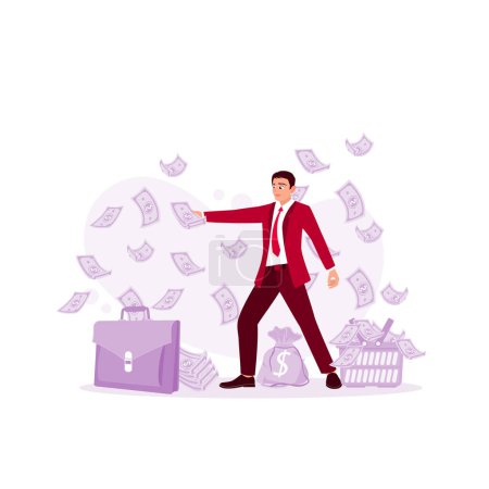 Illustration for A successful businessman with a lot of money. Profit and income concept. Vector illustration of a man making a lot of money. Trend Modern vector flat illustration - Royalty Free Image