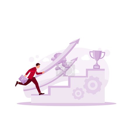 Illustration for Business people achieve success as soon as possible. Quick business success, Men run fast up the stairs to reach their goals. Trend Modern vector flat illustration - Royalty Free Image