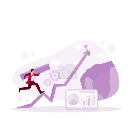 Illustration for Business people are running on arrows while carrying a ruler. Concept to Success. Trend Modern vector flat illustration - Royalty Free Image