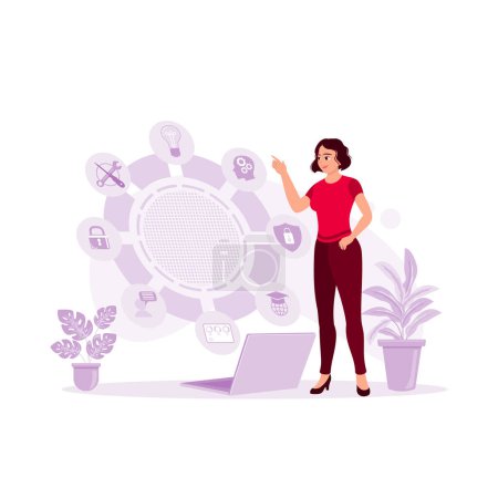 Illustration for Online webinar educational training for personal motivation. The Business icon on the virtual screen. Trend Modern vector flat illustration - Royalty Free Image