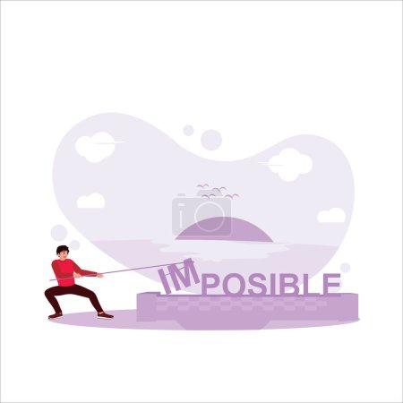 Illustration for Entrepreneur turns impossible text into possible. Face challenges bravely.Trend Modern vector flat illustration - Royalty Free Image