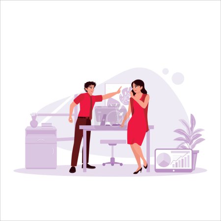 Illustration for Two happy business people celebrate success in the office; they give a high five for good cooperation and office work concept. Trend Modern vector flat illustration - Royalty Free Image
