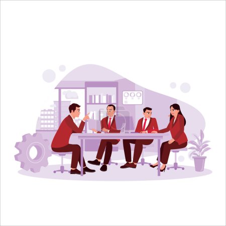 Illustration for Business people are meeting and working together on a new project in the office. Marketing Digital Technologies concept. Trend Modern vector flat illustration - Royalty Free Image