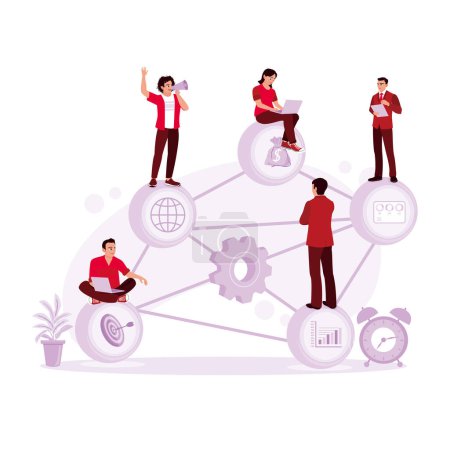 Illustration for A professional work team in their field and working together in a modern company. Business Startup concept. Trend Modern vector flat illustration - Royalty Free Image