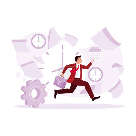 Illustration for Male employee running because of a deadline. Deadline concept. Trend Modern vector flat illustration - Royalty Free Image