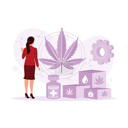 Illustration for Doctor researches marijuana or marijuana leaves for herbal treatment. Medical concept. Trend Modern vector flat illustration - Royalty Free Image