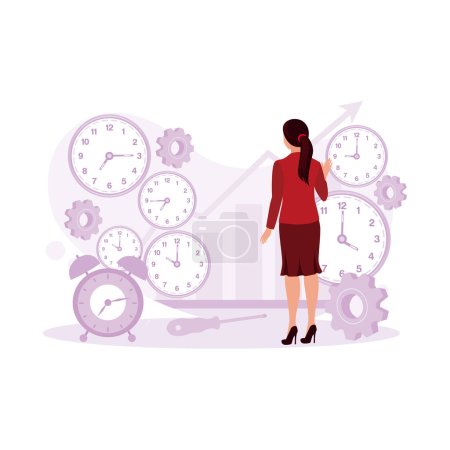 Ilustración de Proceso de gestión del tiempo de trabajo, tiempo de trabajo ocupado, concepto de gestión del tiempo. Tendencia Moderno vector ilustración plana - Imagen libre de derechos