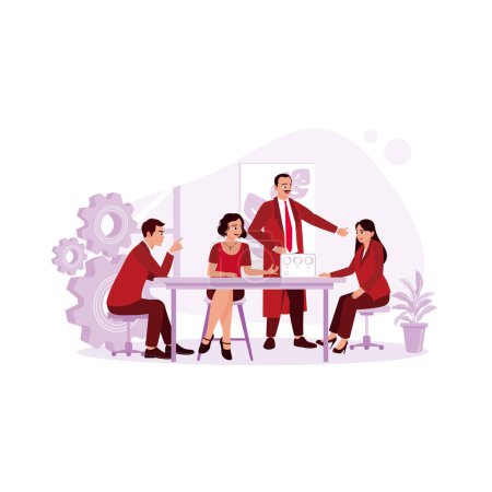 Illustration for A diverse group of businessmen working together on new projects and discussing them in the office. Discussing concepts. Trend Modern vector flat illustration - Royalty Free Image
