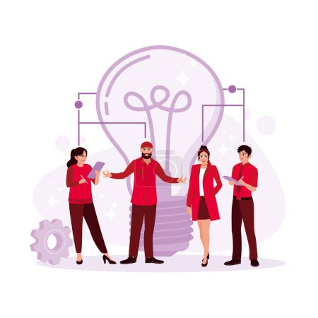 Illustration for Business people working together, connecting ideas in light bulbs. Idea Management concept. Trend Modern vector flat illustration - Royalty Free Image