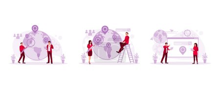 Illustration for The company recruits workers. I am looking for job candidates via the Internet. Global workforce recruitment. Outsourcing Concept. Set Trend Modern vector flat illustration - Royalty Free Image