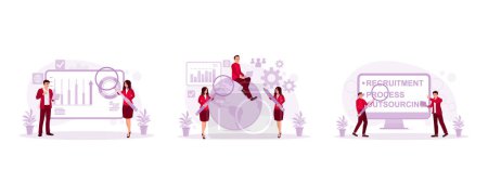 Illustration for Virtual workforce recruitment. Labour recruitment strategy. Recruitment via the Internet. Outsourcing Concept. Set Trend Modern vector flat illustration - Royalty Free Image