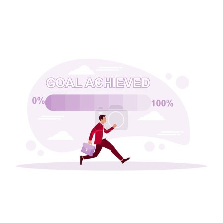 Illustration for Businessman running while carrying a bag. Achieved progress loading bar. In Progress concept. trend modern vector flat illustration - Royalty Free Image