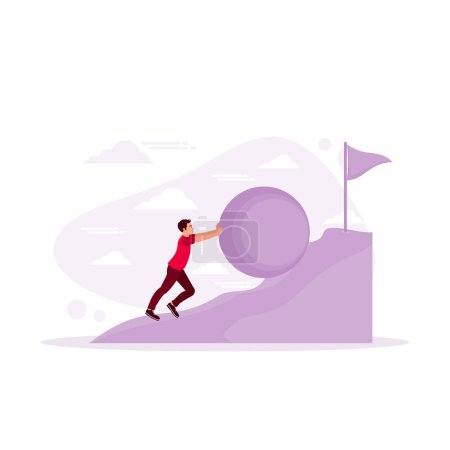 Illustration for Business people work hard, pushing a load to the finish. Employee growth and motivation concept. In Progress concept. trend modern vector flat illustration - Royalty Free Image