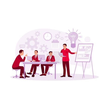 Illustration for Business people and colleagues discuss together in the meeting room. Work together with each other. Employee Work Concept. Trend Modern vector flat illustration - Royalty Free Image