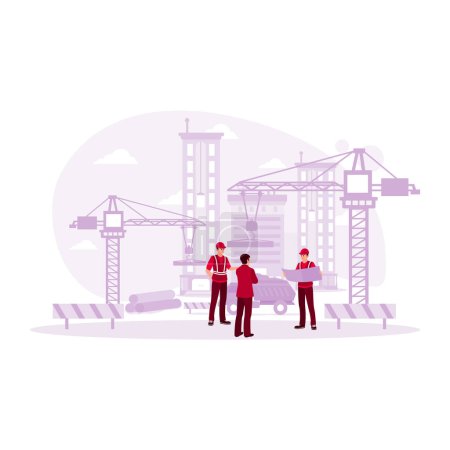 Illustration for Civil engineering engineers inspect and carry out engineering work on outdoor structures. Architect concept. Trend Modern vector flat illustration - Royalty Free Image