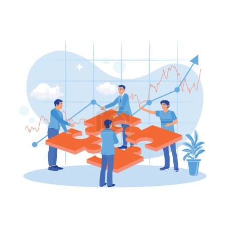 Illustration for Business people are having a meeting in the conference room. Put the puzzle together. Employee Making concept. trend modern vector flat illustration - Royalty Free Image