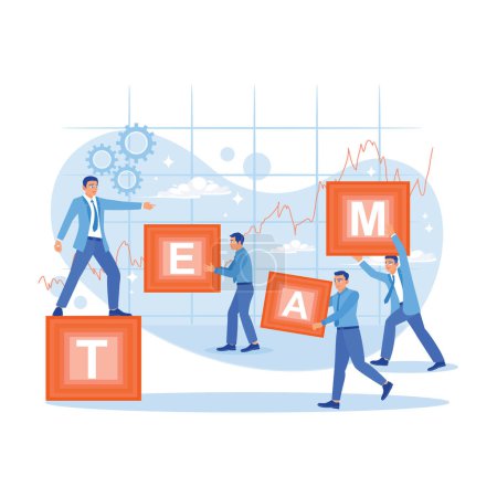 Illustration for Businessman writing the word TEAM in the office. Solid teamwork. Employee Making concept. trend modern vector flat illustration - Royalty Free Image