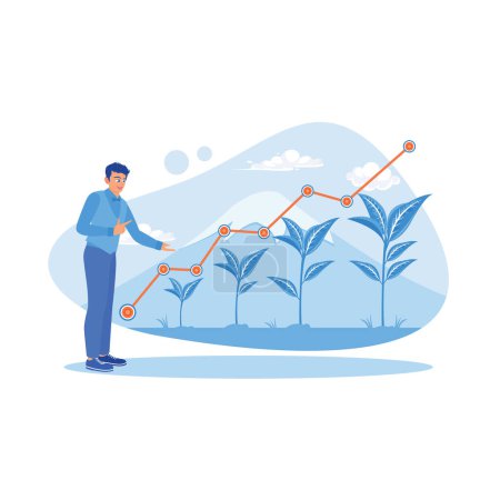 Illustration for Business growth graph with the concept of plant growth in sunlight. Growth Analysis Concept. trend modern vector flat illustration - Royalty Free Image