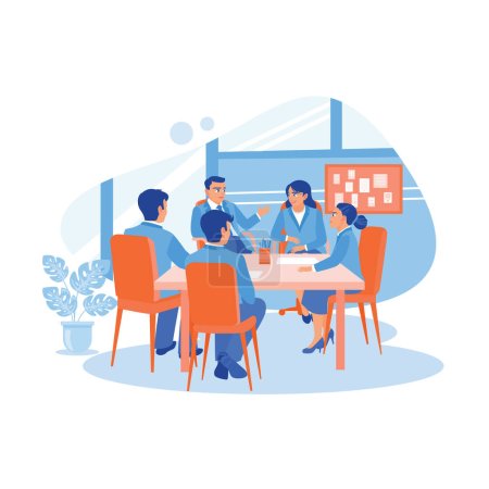 Illustration for Multicultural workers hold meetings and discuss together in the meeting room. Discuss Information concept. trend modern vector flat illustration - Royalty Free Image