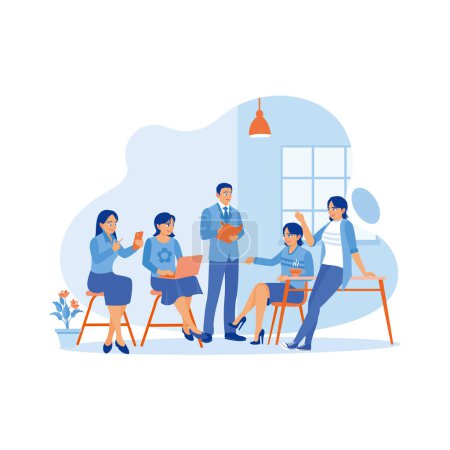 Illustration for Various employees gathered together in the office. Discuss together and exchange ideas for new projects. Teamwork meeting concept. trend modern vector flat illustration - Royalty Free Image